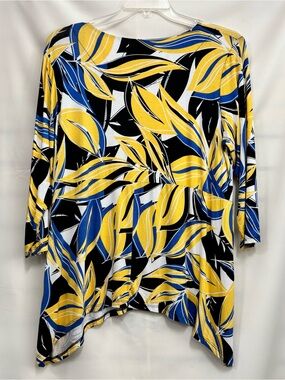 Ruby Rd. Blue, Yellow & Black Leaf-Print Tunic